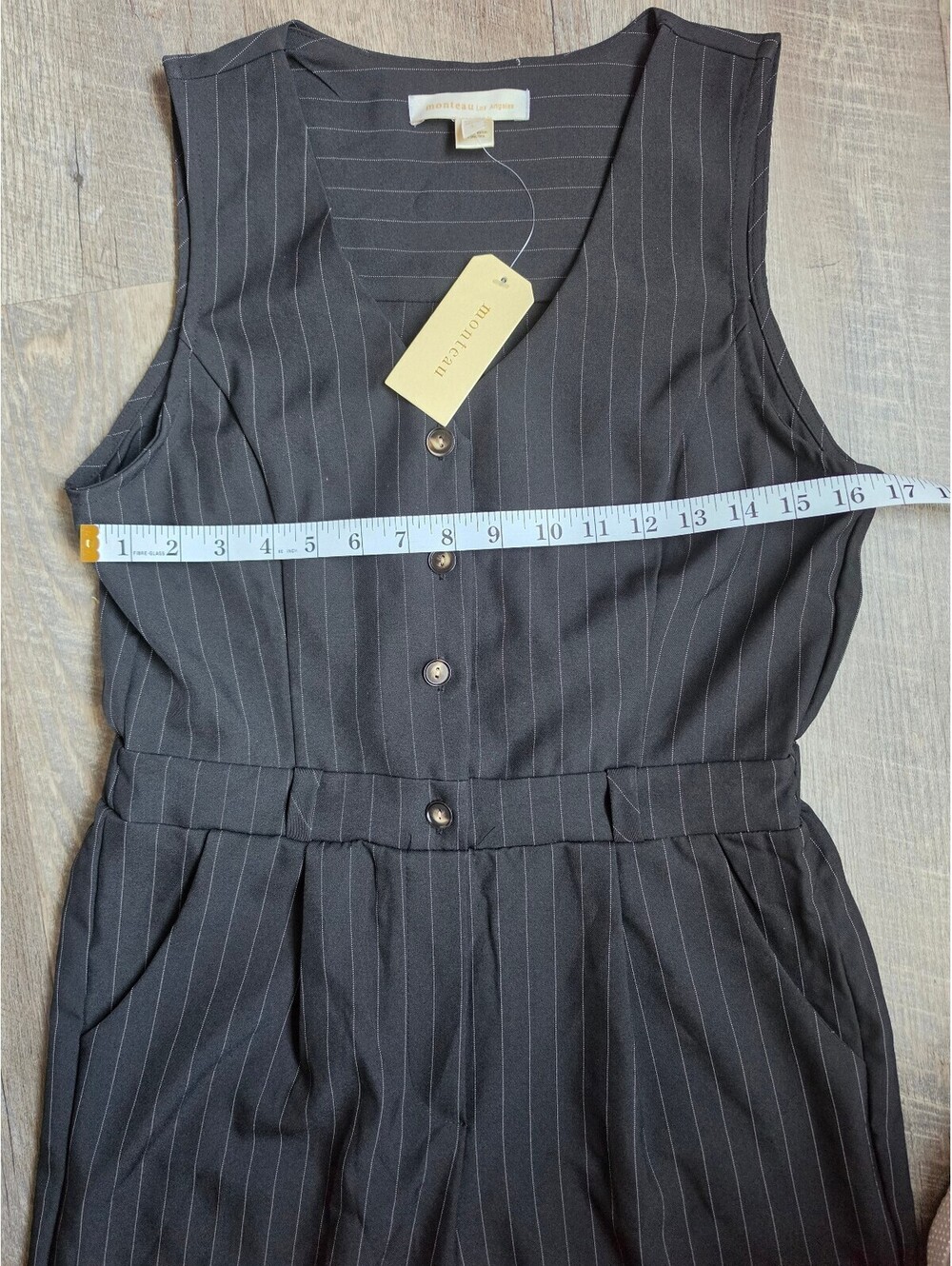 Monteau Los Angeles Black Pinstripe Sleeveless Jumpsuit Size L - Picture 6 of 9